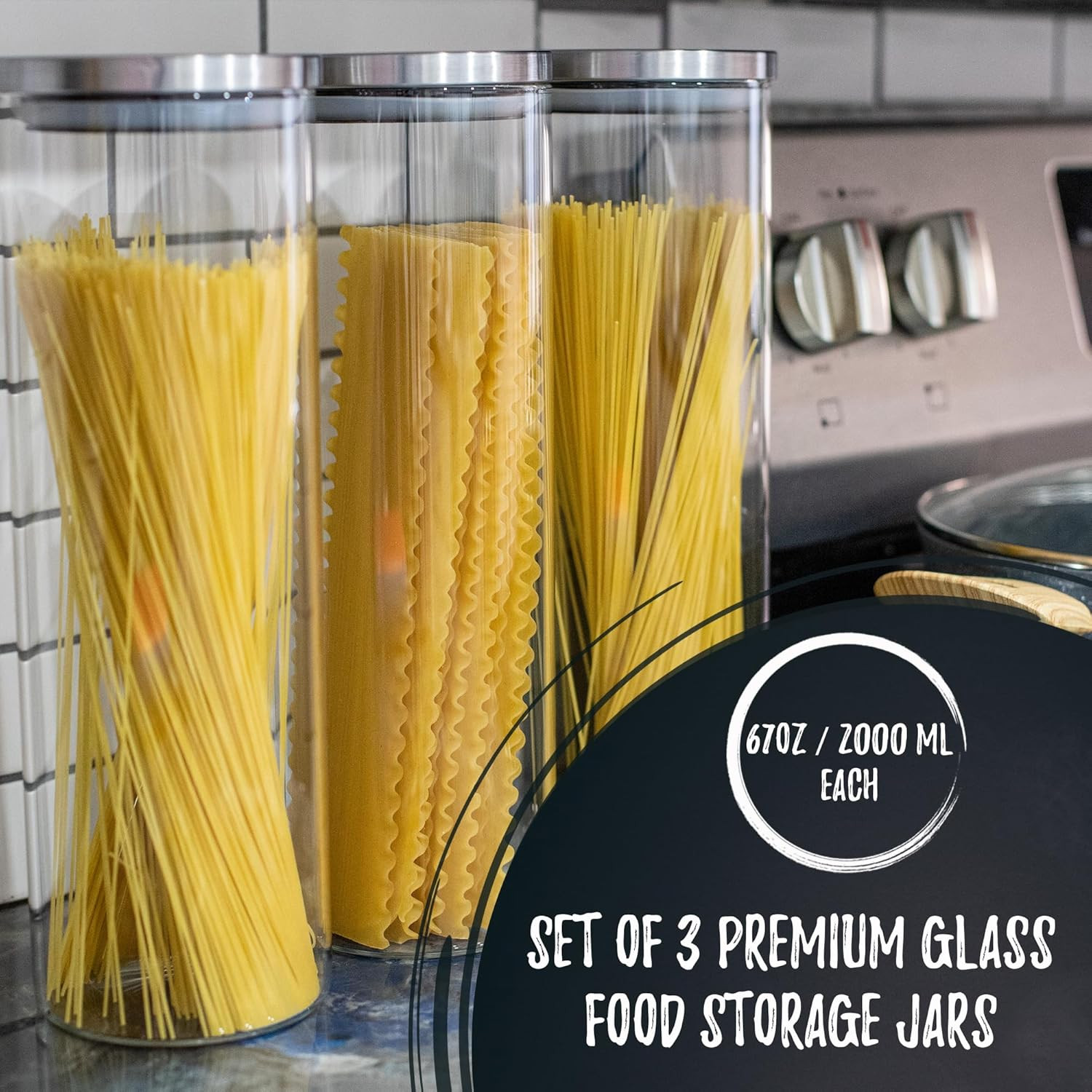 ® Airtight Borosilicate 3Mm Thick Glass Storage Containers for Spaghetti, Pasta,