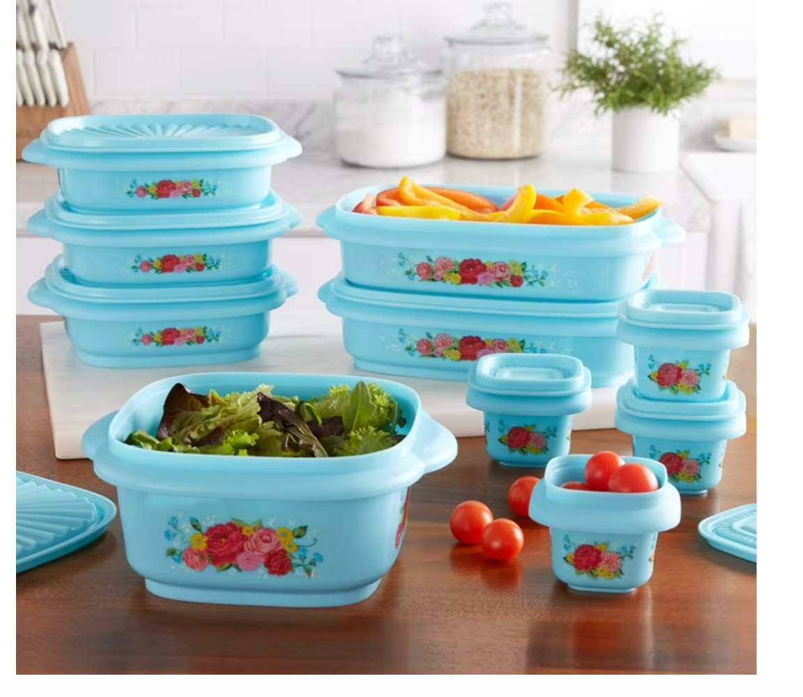 The Pioneer Woman 20 Piece Plastic Food Storage Container Variety Set, Sweet Ros