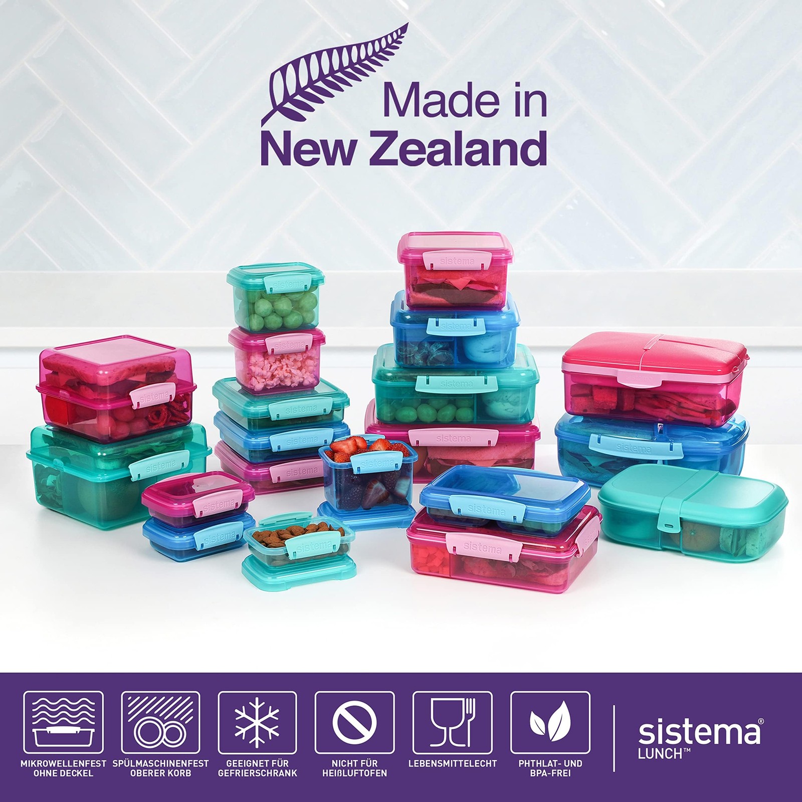 Sistema Lunch Collection Food Storage Containers, 6.7oz, Blue, Green, Pink