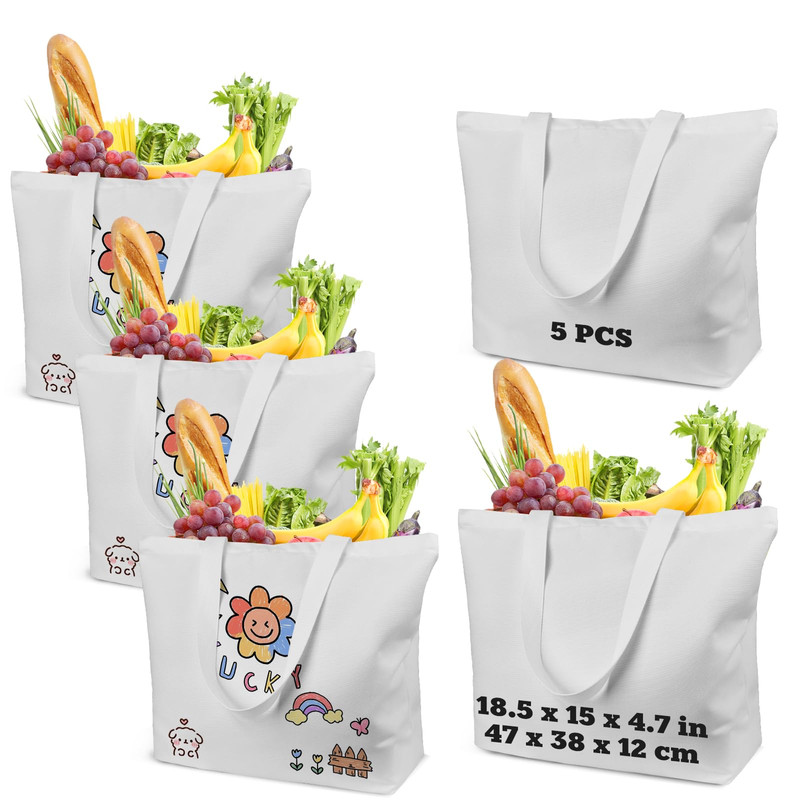 Westar 5 Pack Sublimation Tote Bags Zipper 12Oz Heavy Duty 100 Polyester Blank