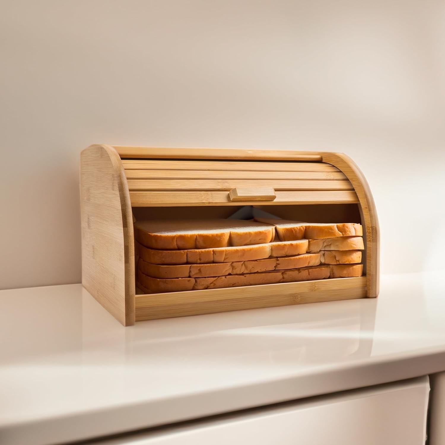 Anko Bamboo Bread Bin with Roll-Top Sliding Lid | Mold-Resistant, Waterproof