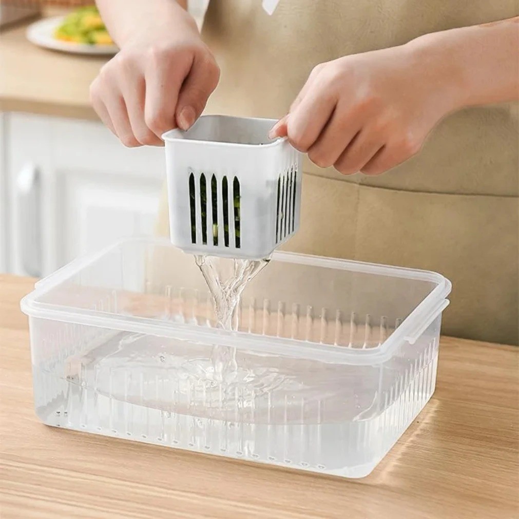 Refrigerator Food Drain Fresh-keeping Box Ginger Garlic Onion Pepper Storage AA