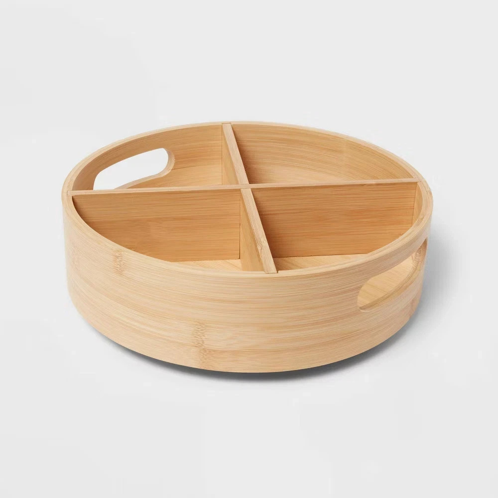 Brightroom Bamboo 4‑Compartment Lazy Susan Turntable 11.3/4” Kitchen Organizer