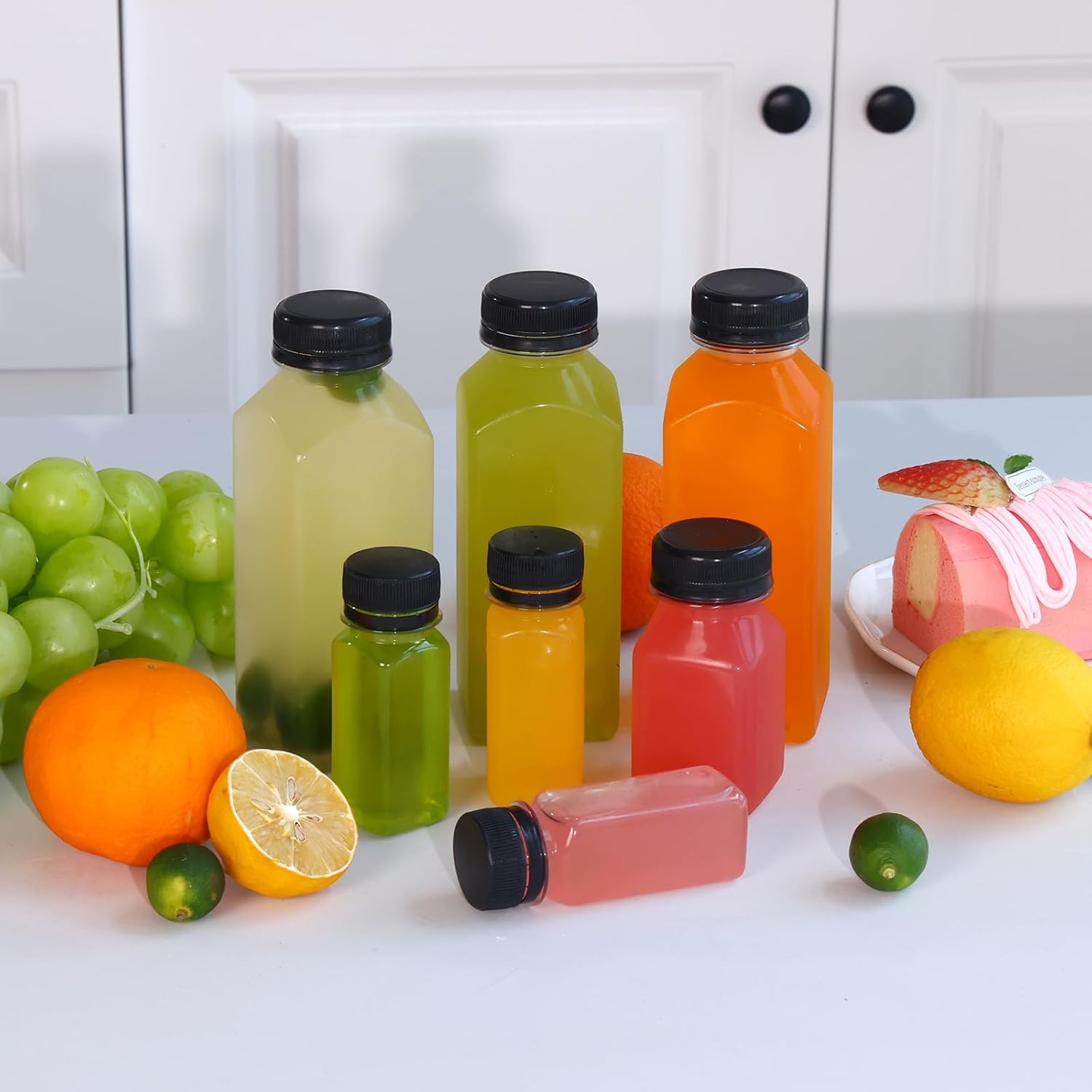 6pcs 2oz Plastic Shot Bottles with Caps Juice Bottles Small with Lids