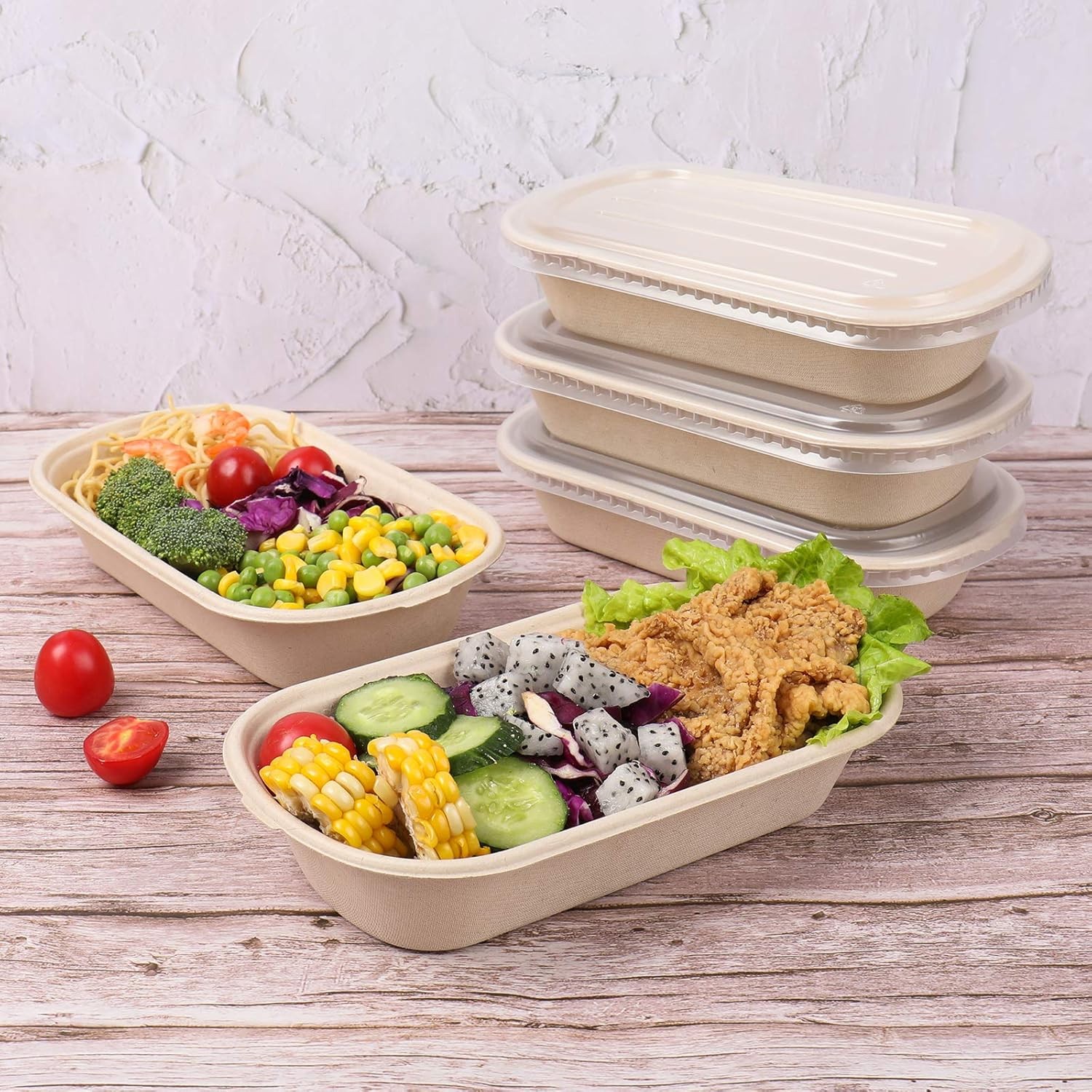 23 oz Disposable salad bowls W/ lids Sugarcane Fiber Paper Bowls take away food