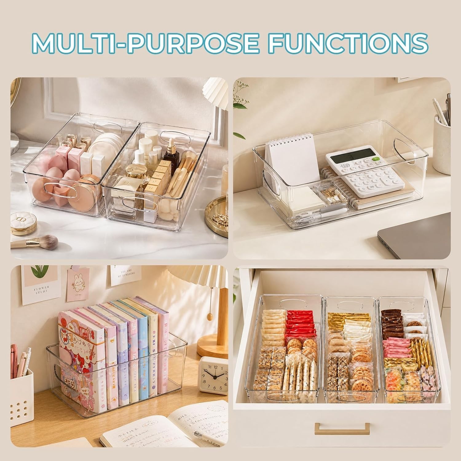 5 Pack Clear Plastic Pantry Organizers and Storage, Stackable Storage Bins wi…