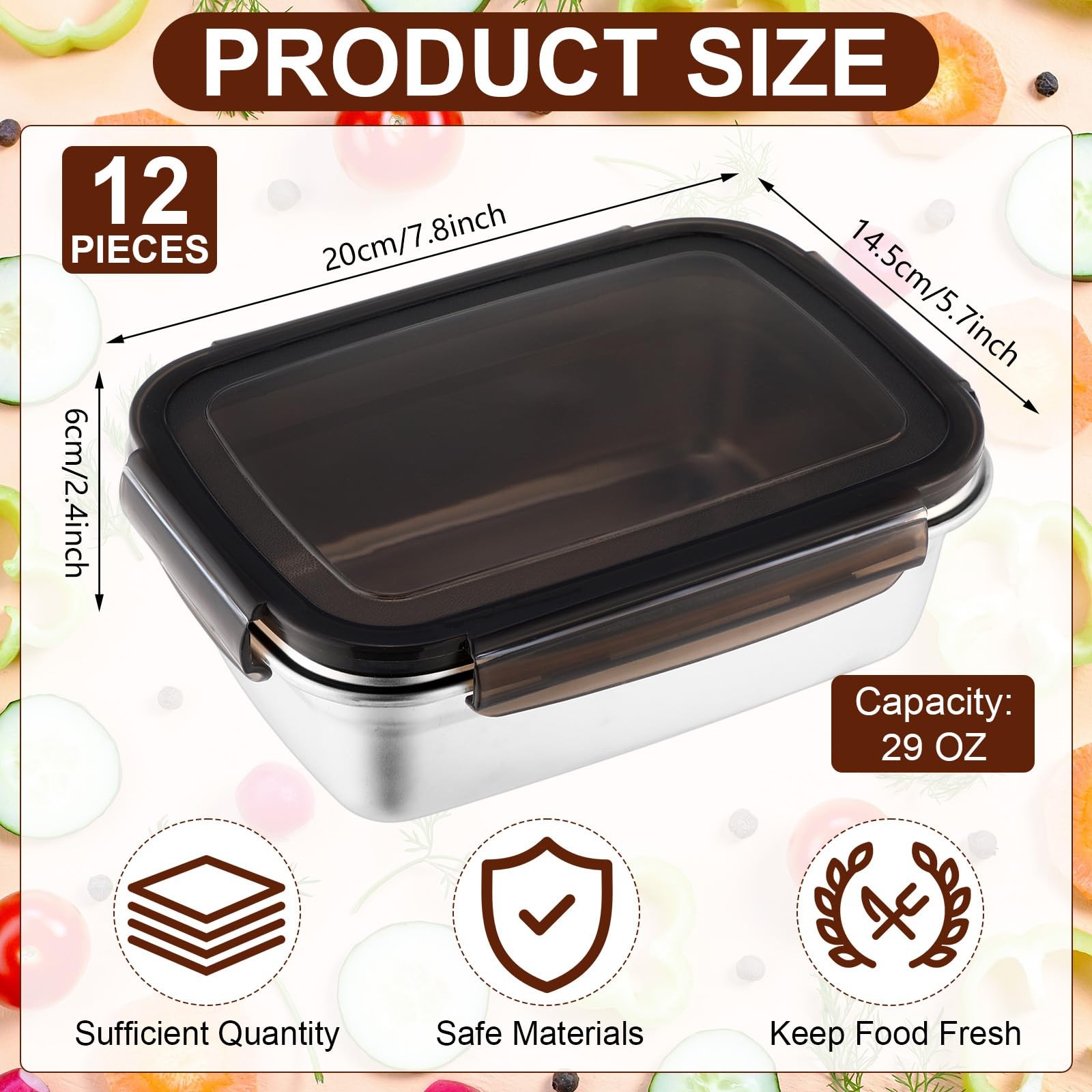12 Pcs 29oz/ 850 ml 304 Stainless Steel Food Containers with Lid, FDA Registe…