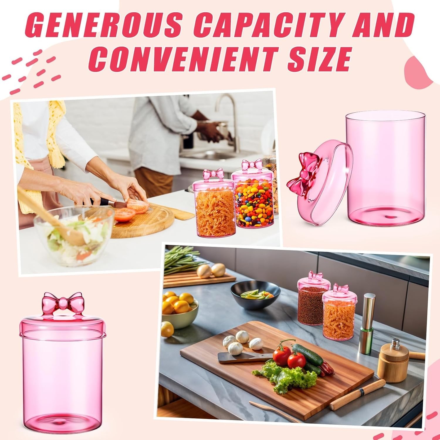 2 Pack Glass Candy Jar Storage Containers W/ Airtight Lid 30 oz Cute Food
