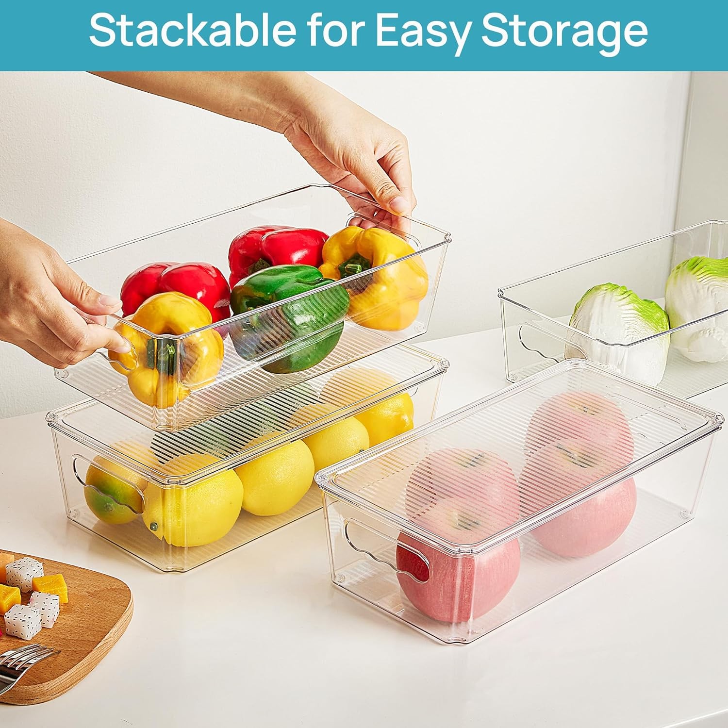 8pcs Clear Organizers and Storage Bins with Lids, Stackable Plastic Storage C…