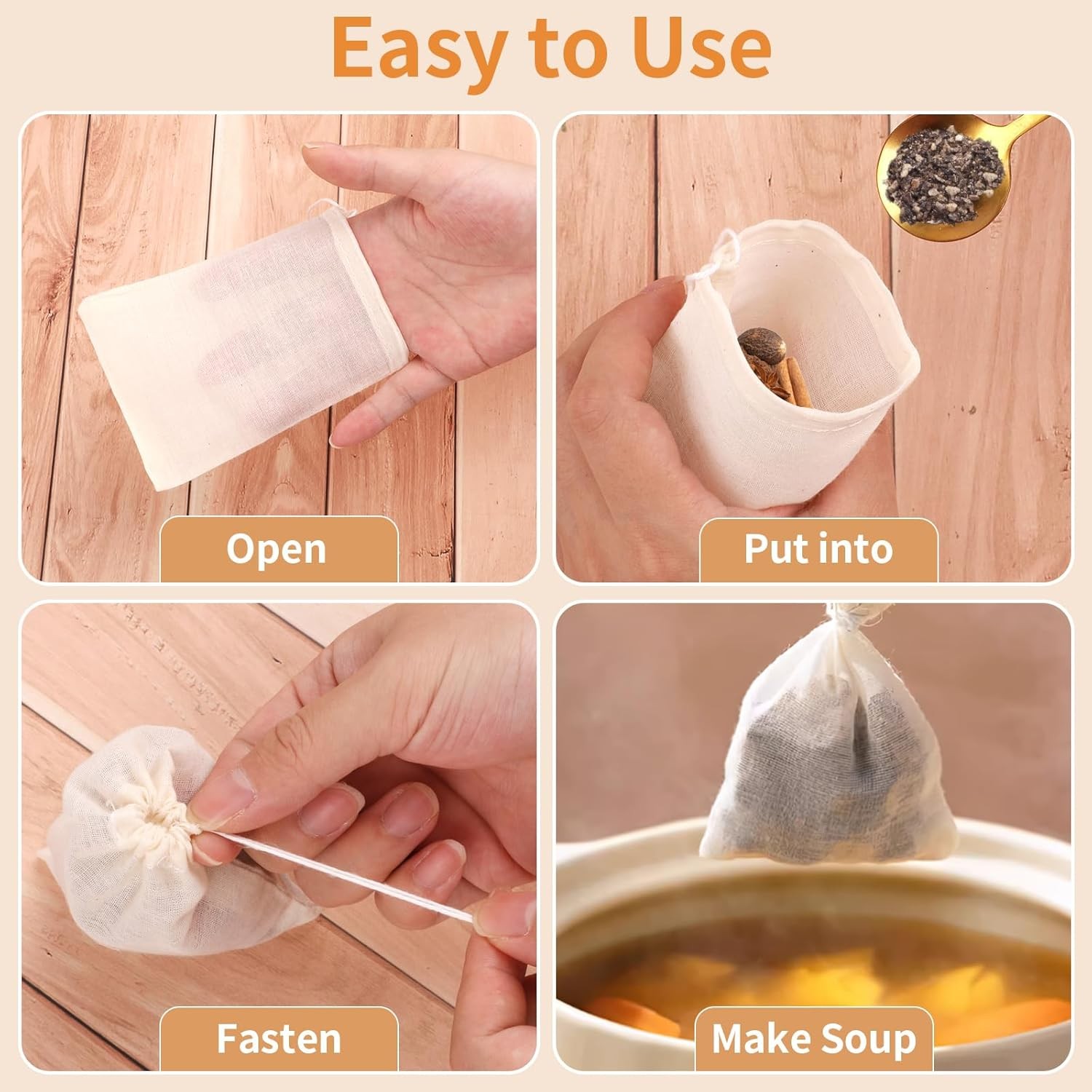 60 Pcs Empty Spice Bags for Cooking Soup, 3×4 In IN – 60 PCS, Off-White