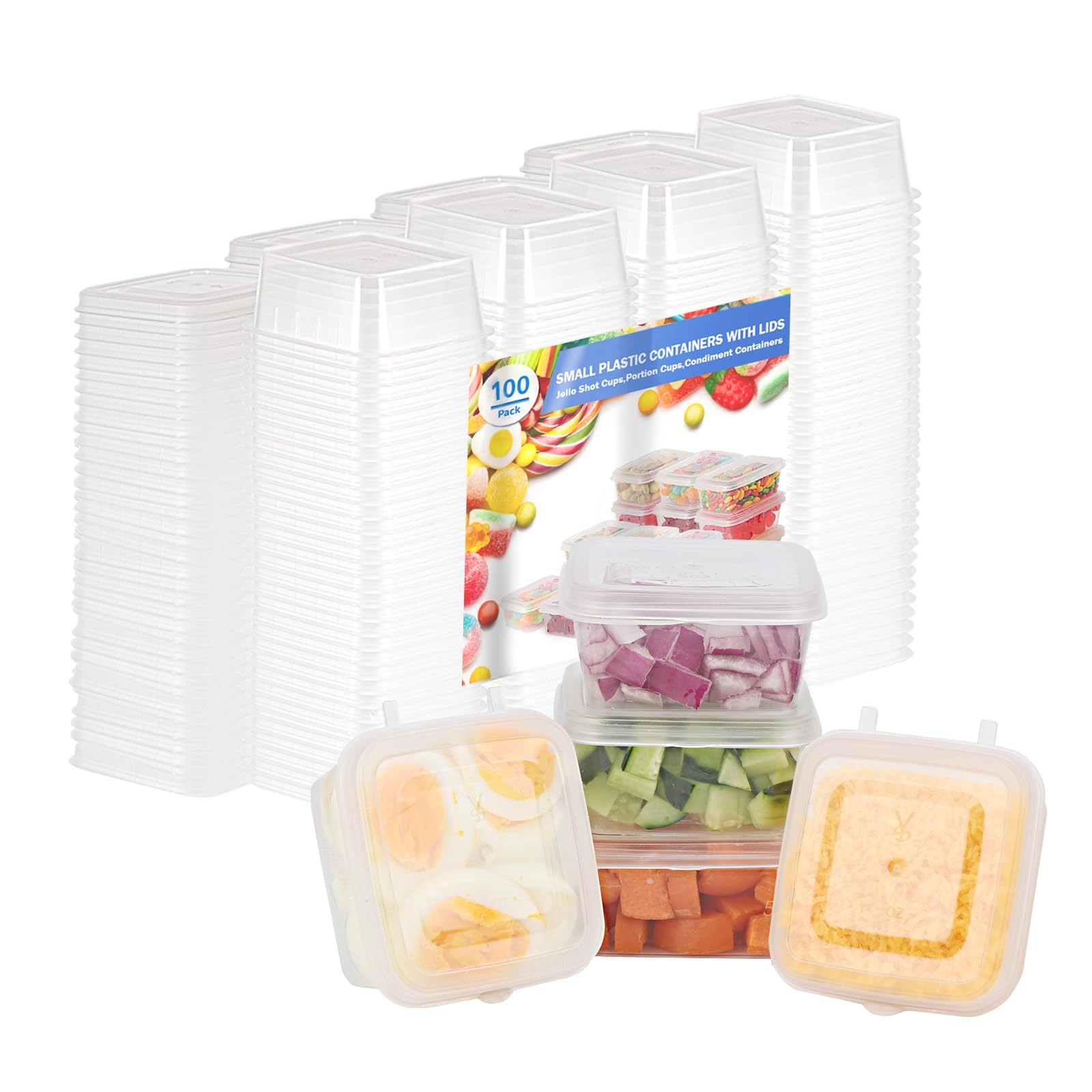 5 oz Small Plastic Containers with Lids (100pack), Food Storage Condiment Con…
