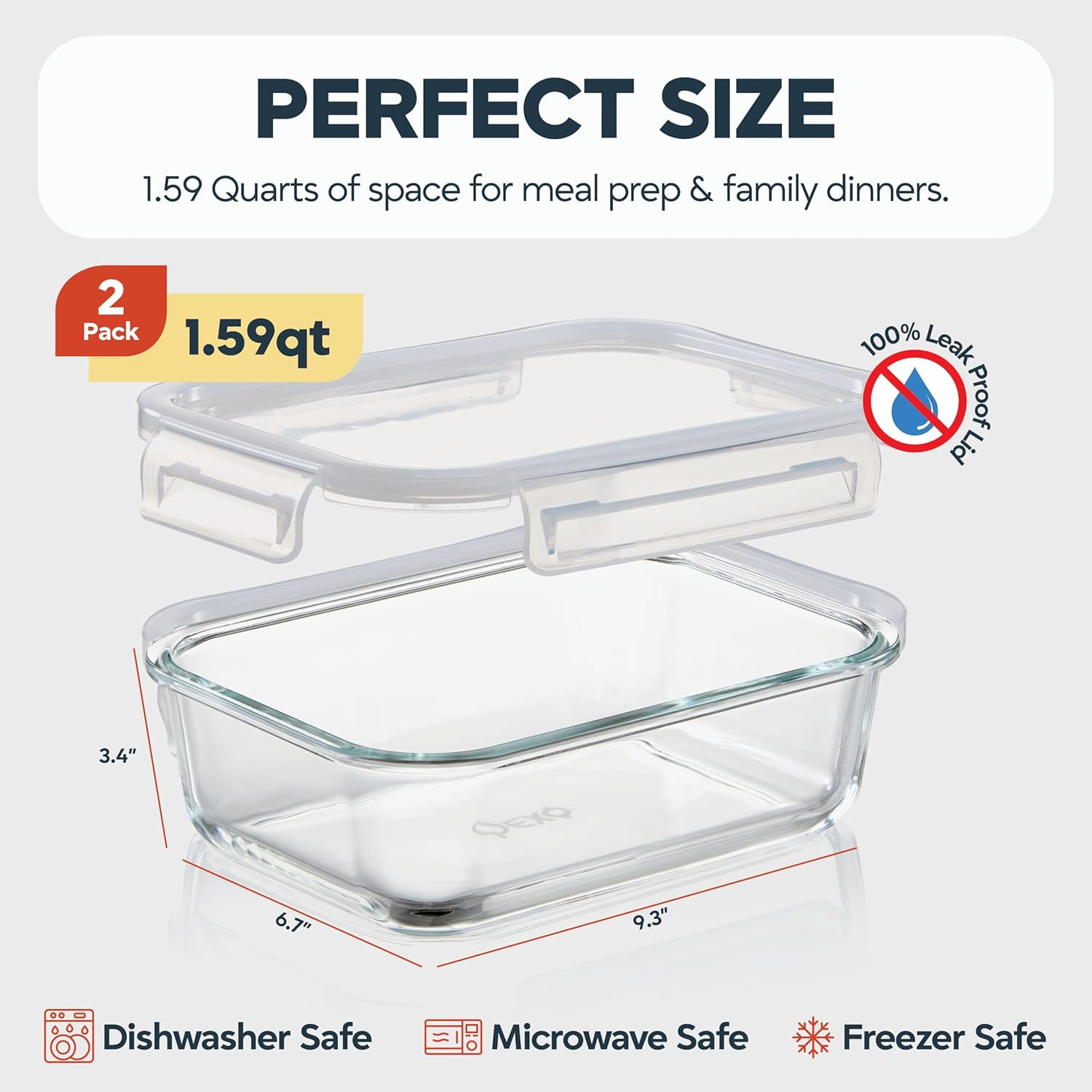 PEXO Set of 2 Glass food Storage Contaners with Expendable Airtight Lids, (1.59Q