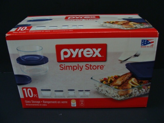 NEW Pyrex Simply Store 10 Piece Glass Food Storage Set with Blue Lids Sealed NIB