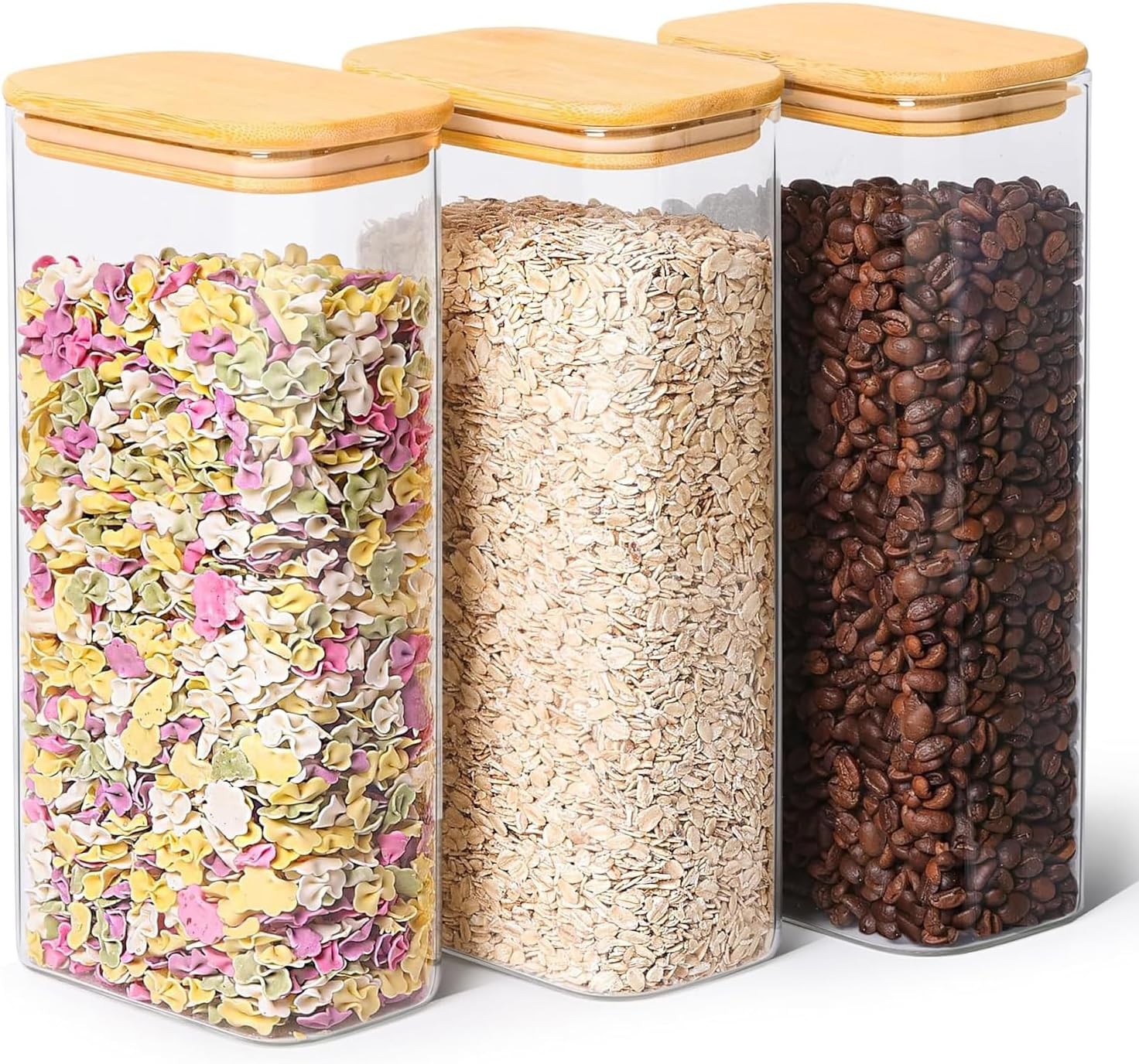 1.2 Qt Rectangle Glass Storage Containers W/ Lids Glass Jars W/ Bamboo Lids