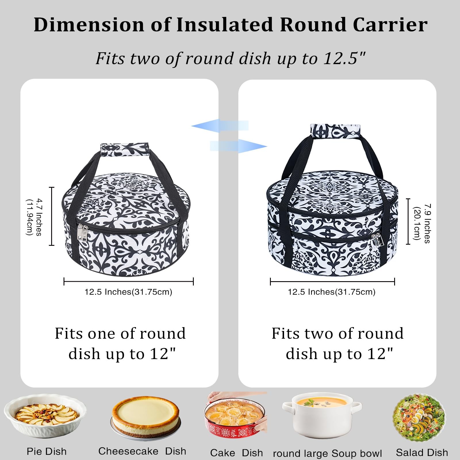 Round Insulated Pie Carrier Bag – Portable Thermal Cake Lunch Food Tote Carry…