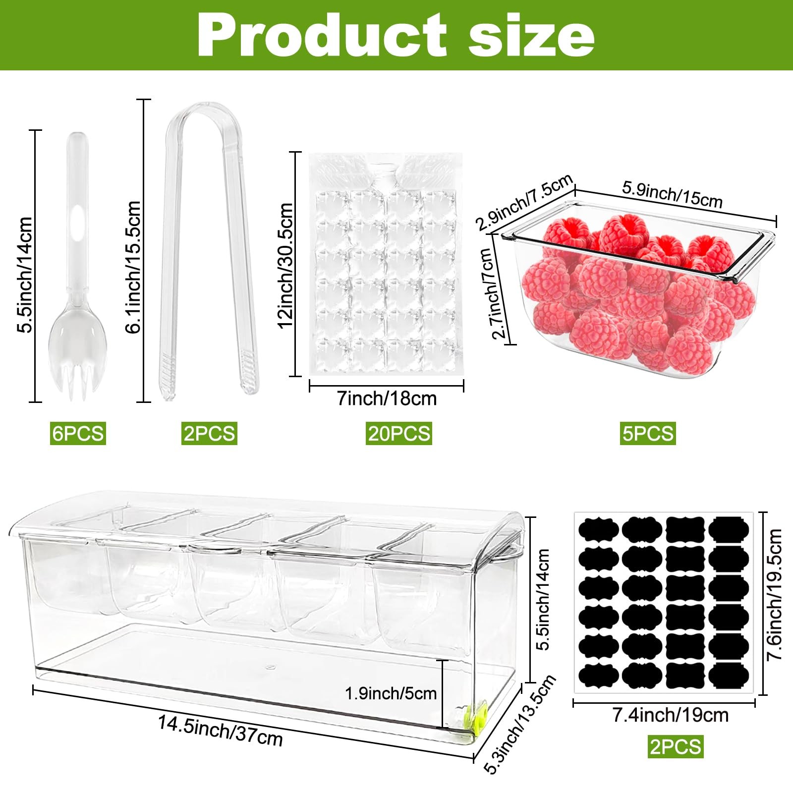 Ice Chilled Condiment Server Caddy, Bar Fruit Caddy with Lid and 5 Removable …