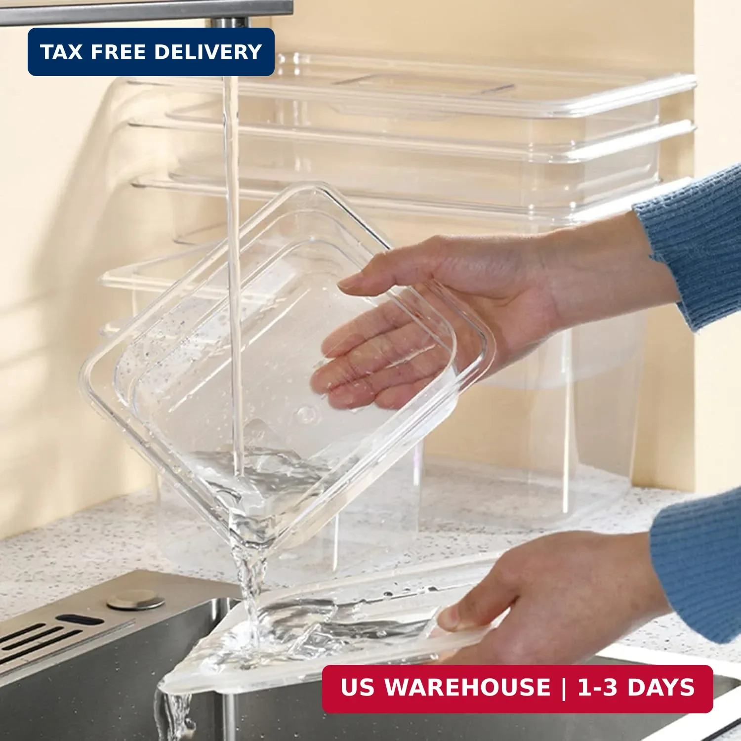 Bekith 6 Pack 1/6 Size Plastic Clear Food Pans with Lids for Kitchen Restaurant