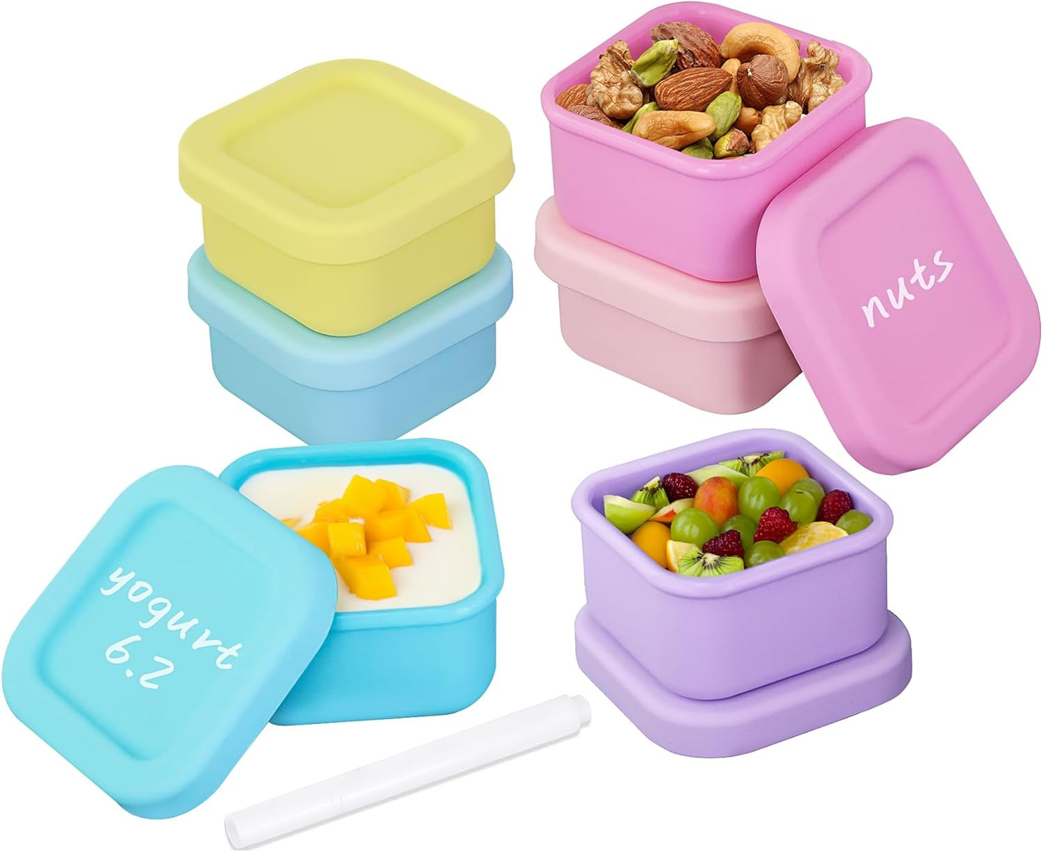 6 Pack 3.5 Oz Silicone Food Storage Containers Leak Proof Food Snack Storage Cub