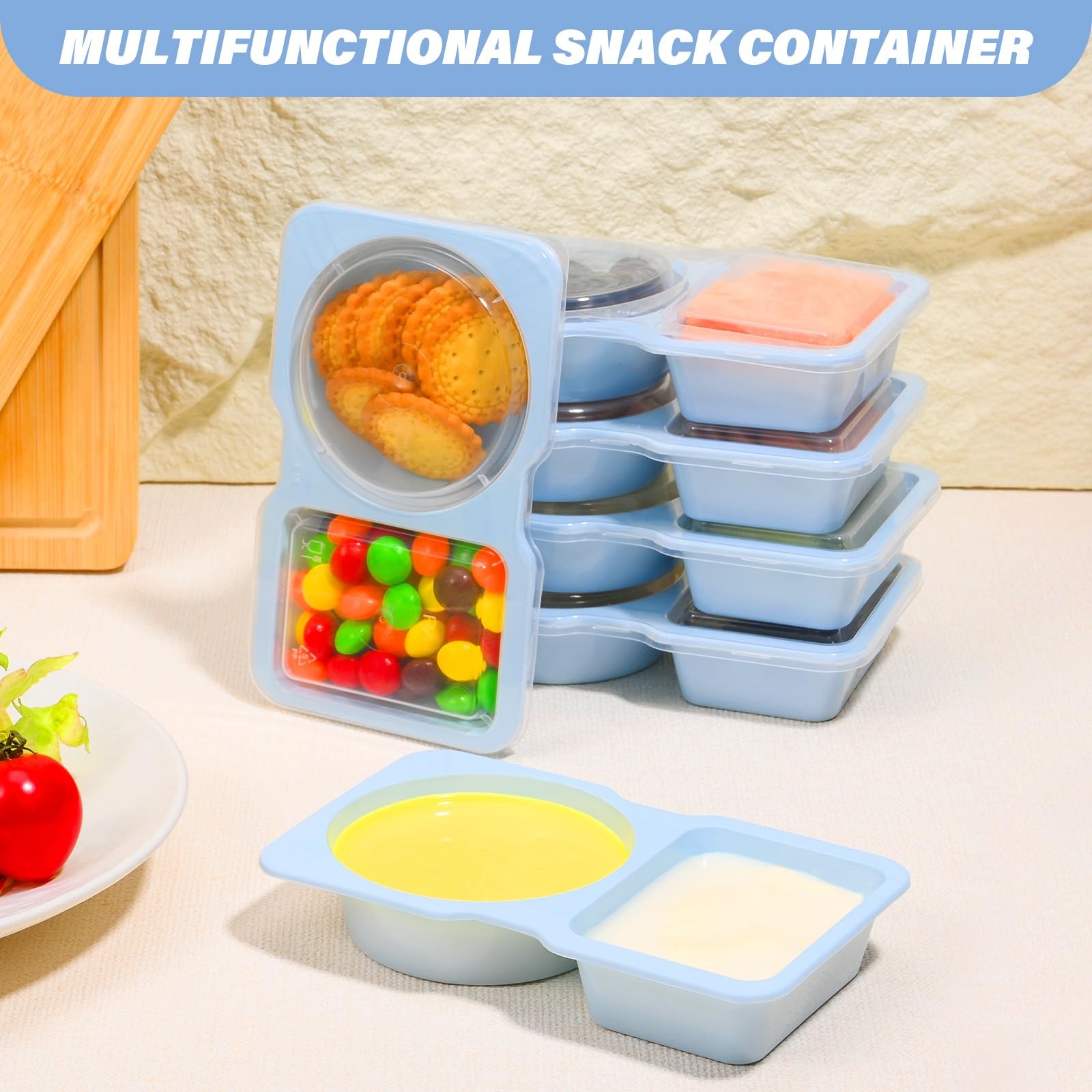 Double Compartment Snack Containers with Lids, 2 Compartment Condiment Contai…