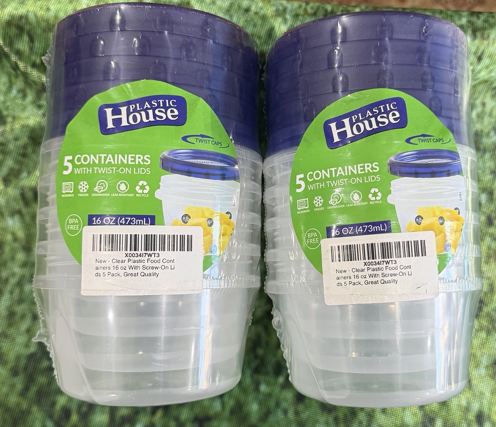 (2-5PK) Plastic House Twist Top Food Storage Containers Leak-Proof 16Oz – Blue