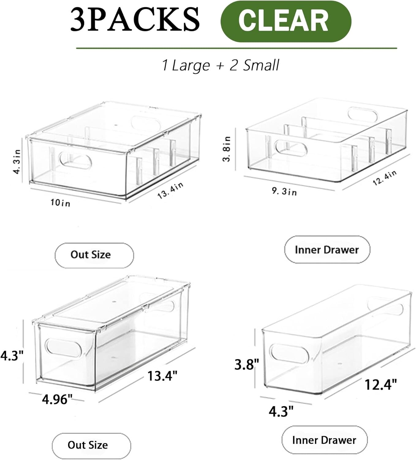 Thickened PET Fridge Drawer Organizers – Complete 3-Pack Set for Neater Storage