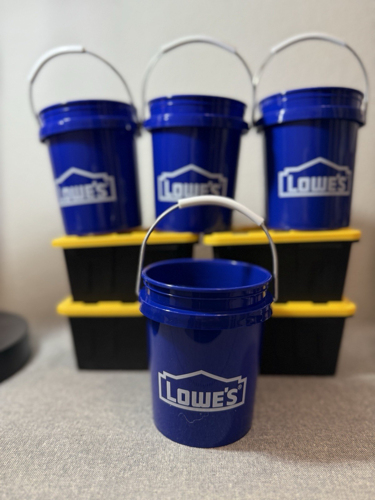 4 Lowe’s Mini buckets & 4 Mini Teeny Tiny Yellow & Black Totes