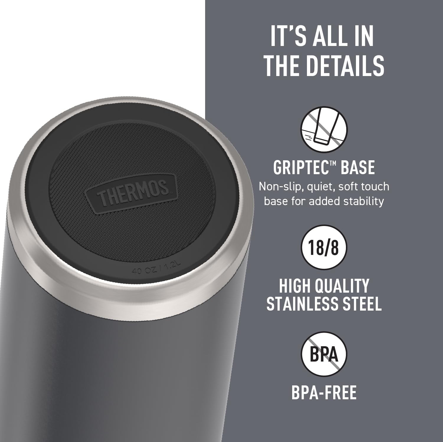 Thermos Icon Series Stainless Steel Dual Temperature Beverage Bottle 40 Oz