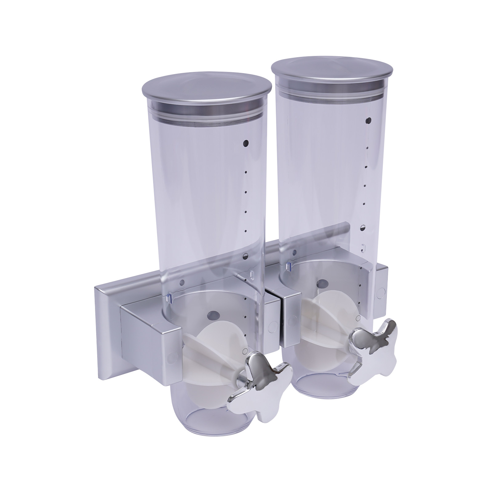 Wall Mount Double Cereal Dispenser Coffee Bean Dry Food Storage Container Silver