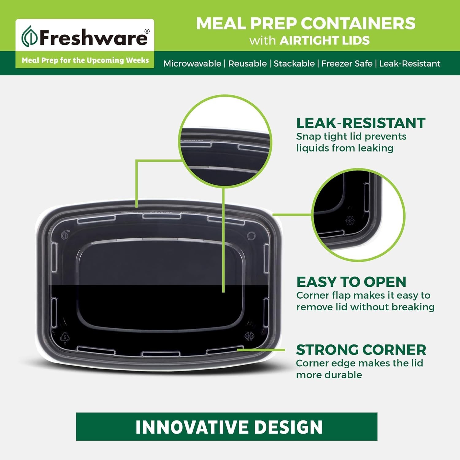 Meal Prep Containers 50 Pack 24oz BPA Free Microwave Dishwasher Safe Black