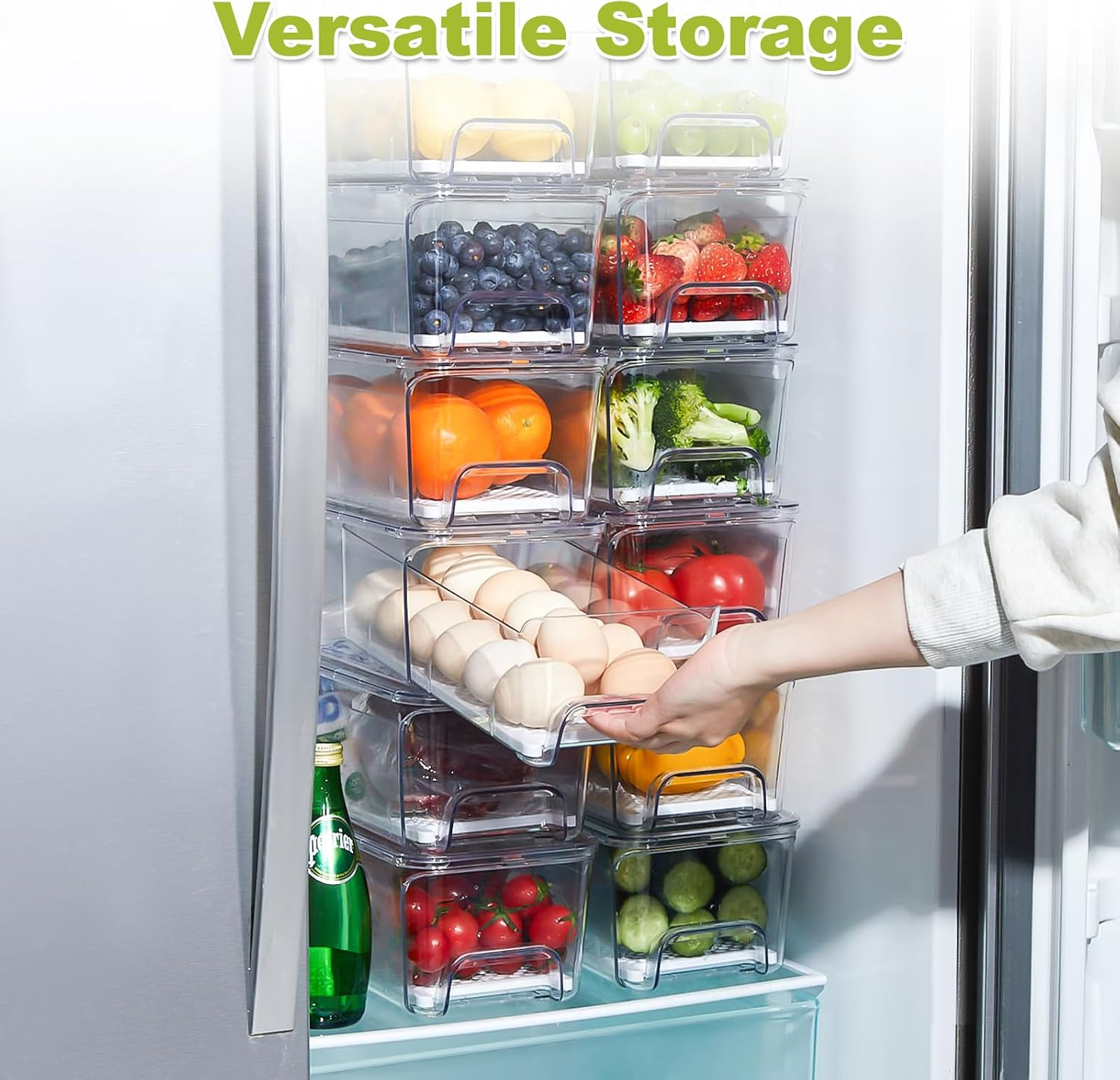 4-Pack Refrigerator Drawer Organizer Bins, Clear Stackable Pull Out Fridge Organ