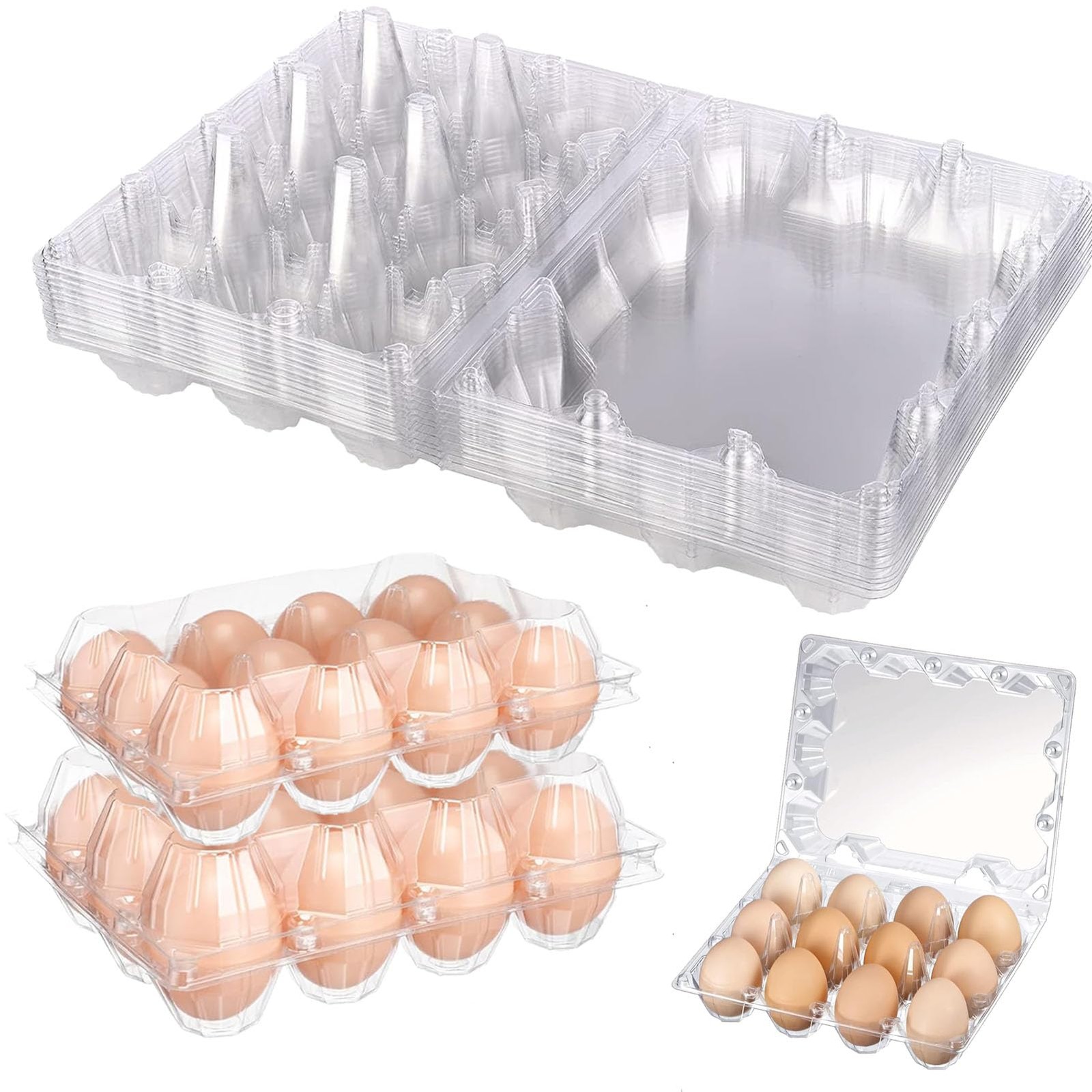 12 Packs 4×3 Clear Empty Reusable 1 Dozen Plastic Egg Carton