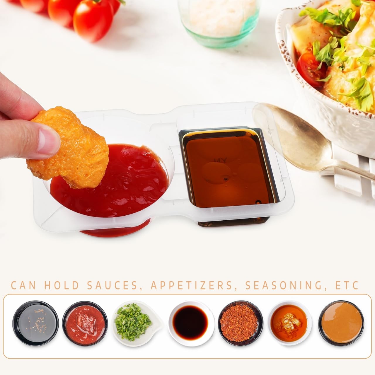 Double Compartment Sauce Cups with Lids 30-Pack Mini Disposable Condiment Con…