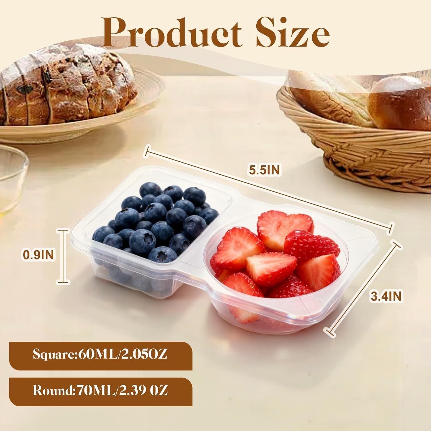 Condiment Containers With Lids, 20 Set Disposable Double Compartment Plastic