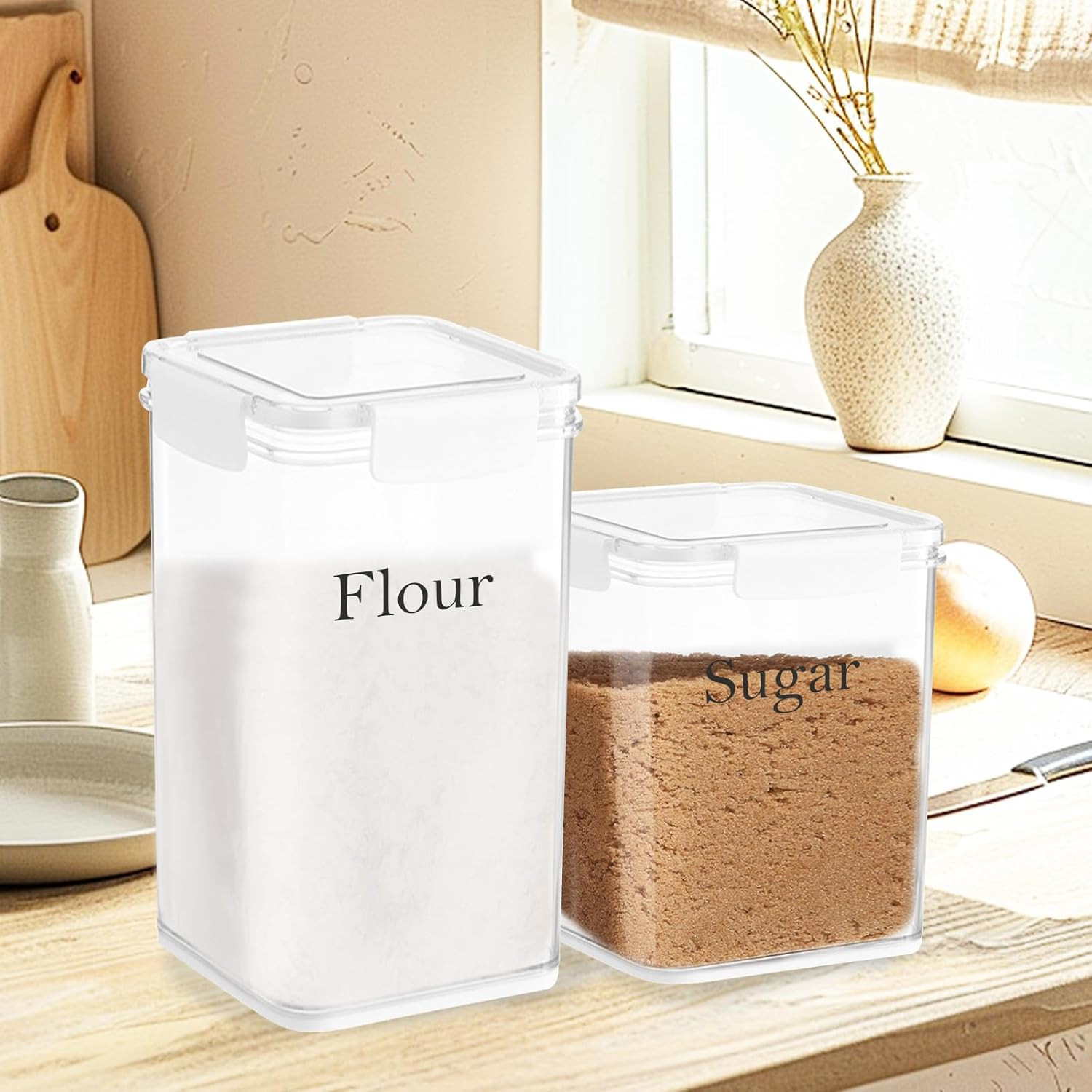 Set of 2 Large Food Storage Jars 6L&4L – Airtight Containers with Lids,Flour Sug