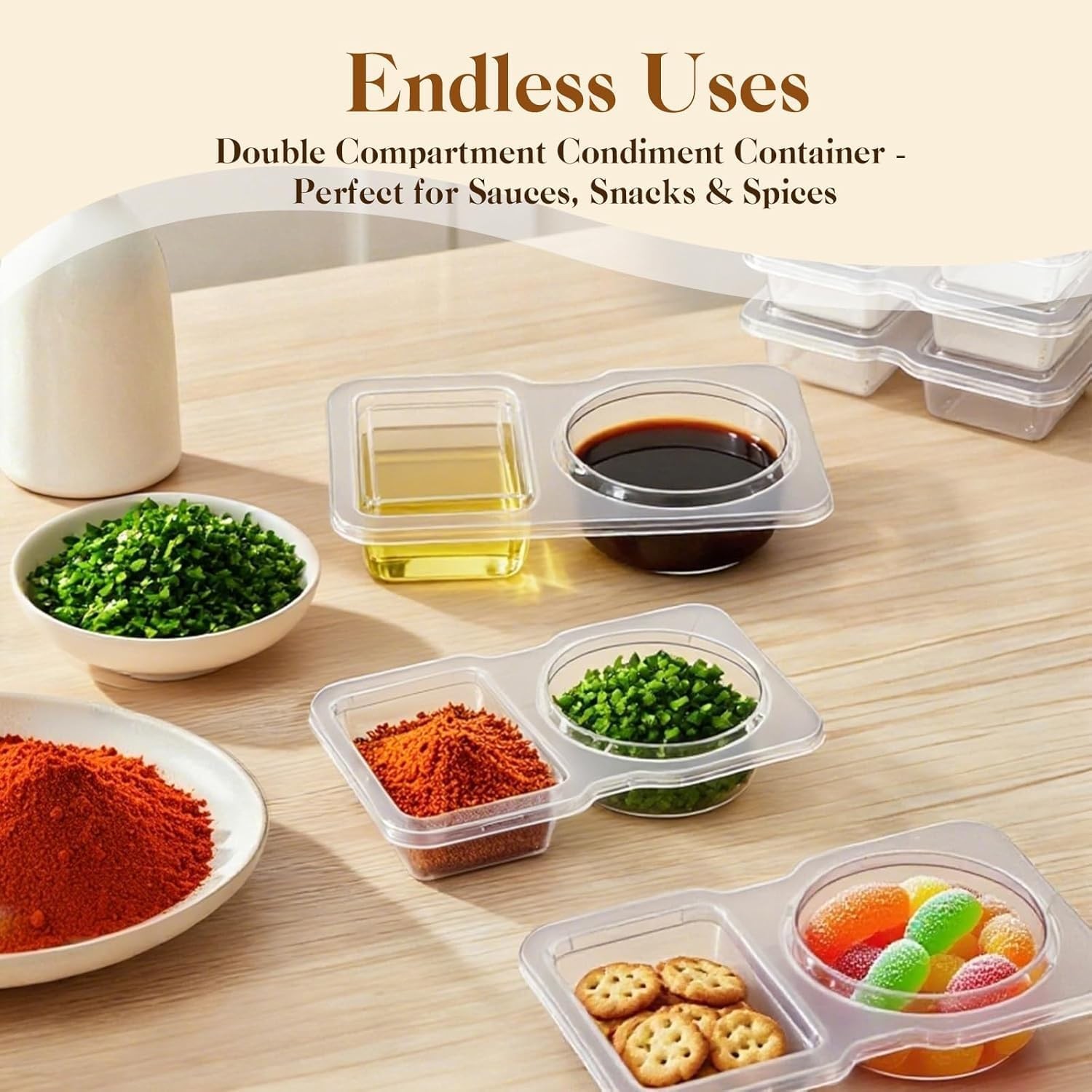 Condiment Containers With Lids, 20 Set Disposable Double Compartment Plastic