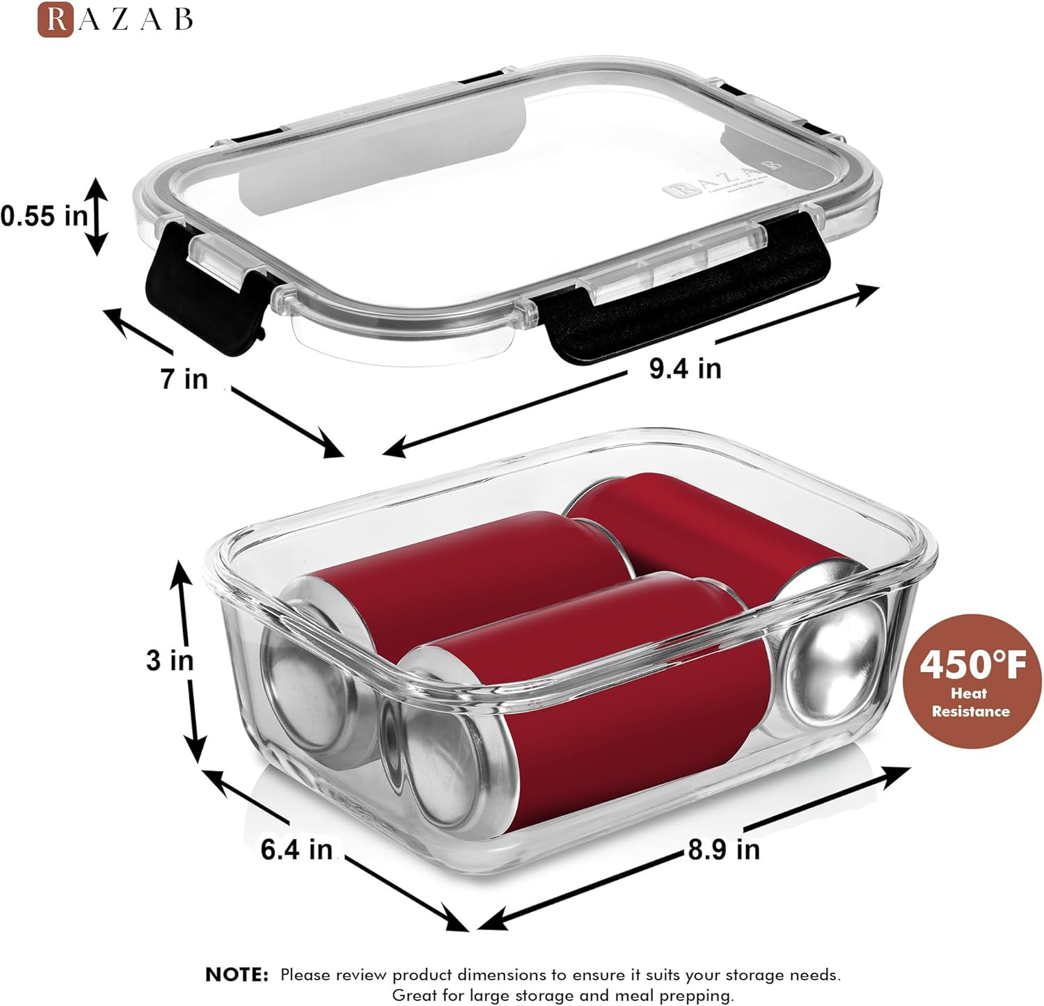 Large Glass Food Storage Containers with Lids – 2 Pcs, 63 Oz, BPA Free