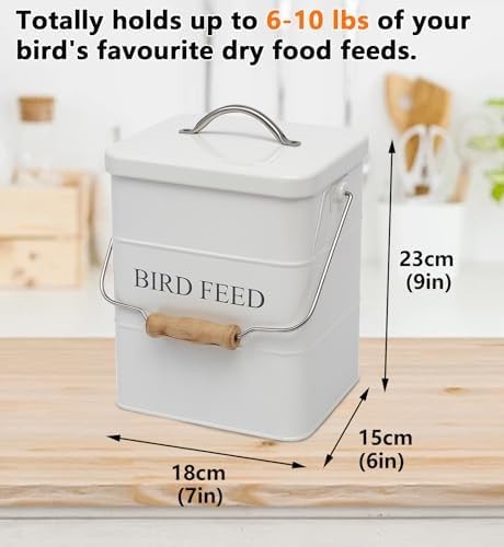 Morezi Bird seed and feed storage tin with lid Included – white-coated carbon…