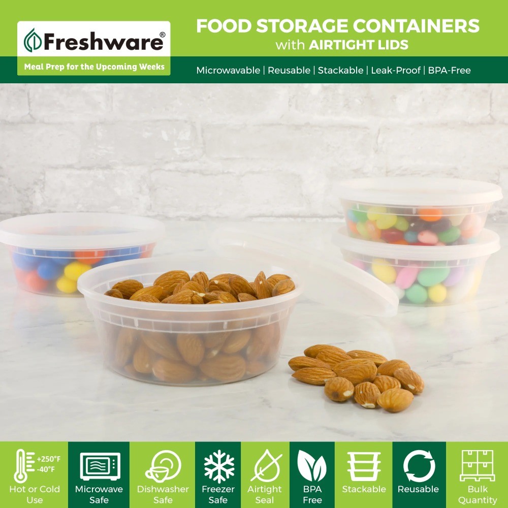 Freshware Plastic Containers with Lids, 8oz, 50-Pack, YH-S8X40