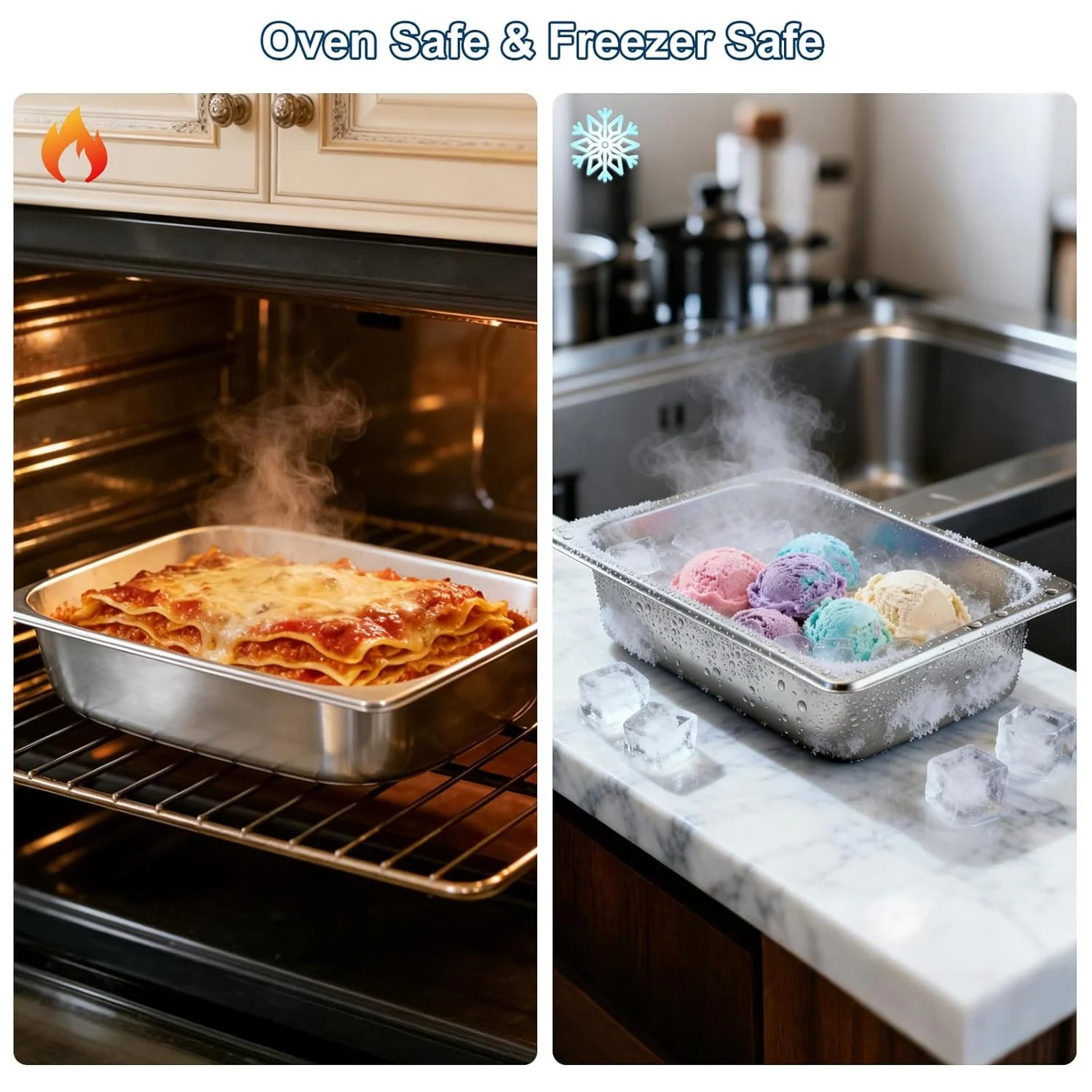 4 Pack 1/2 Half Size Hotel Pans 4 Inch Deep with Lids, Stainless Steel Steam Tab