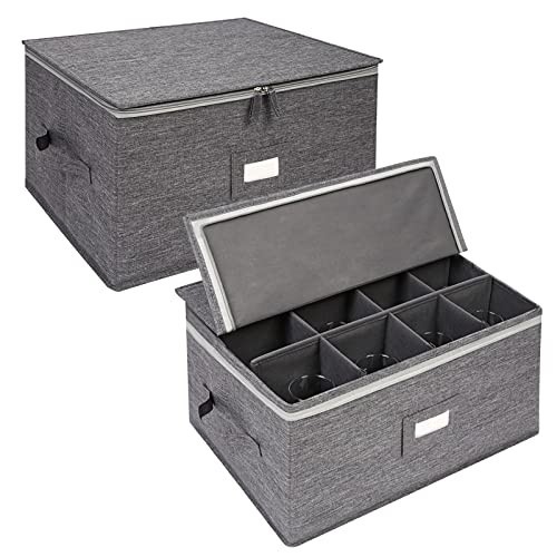 Stemware Storage Containers (2 pack), Wine Glass Storage Box with Dividers…