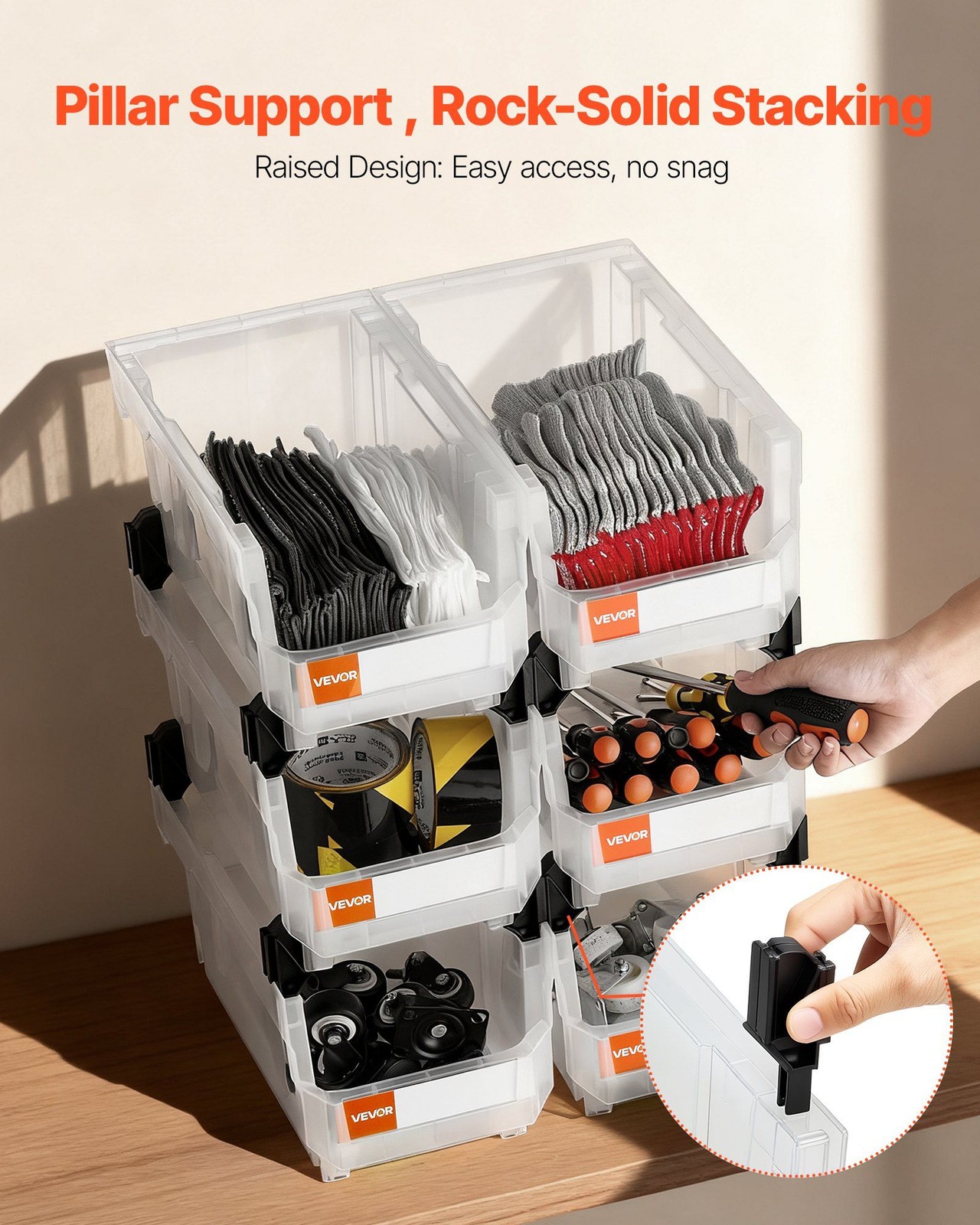 Transparent 6-Pack 14.8×8.5×7.1in Stackable Bin Plastic Storage Container