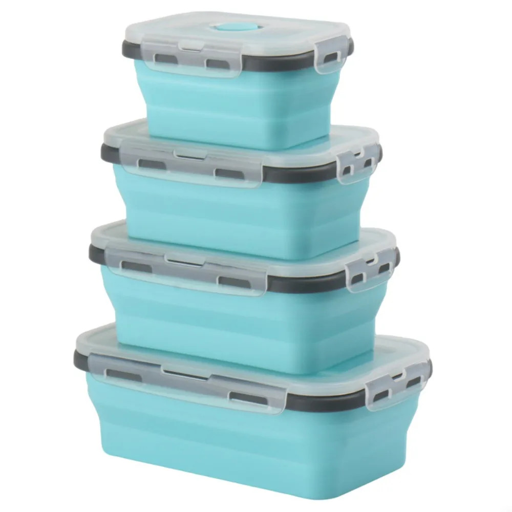 Foldable Silicone Lunch Box Rectangular Bowl with Lids Food Storage Containers F