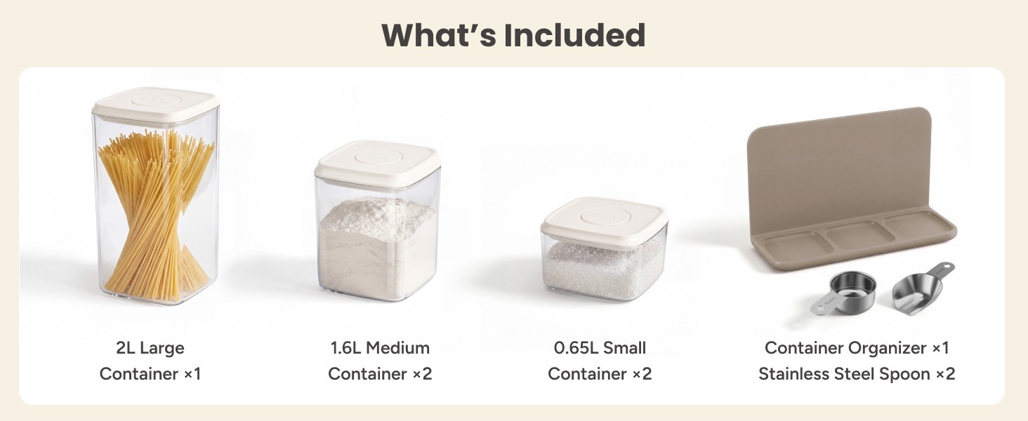 SMIRLY 8Pc Airtight Food Storage Container Set Organizer BPA Free Cream White