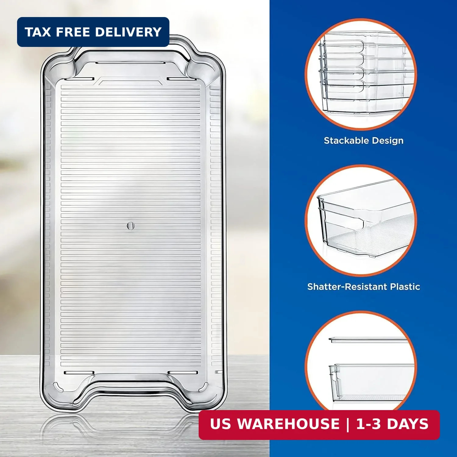 NutriChef Refrigerator Organizer Bins 6-Piece – Plastic Storage Bins with Egg Ho