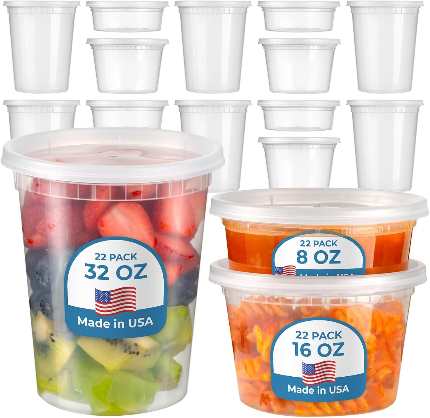 66 Pack Leakproof Deli Containers with Lids – Clear Food Storage, US Made