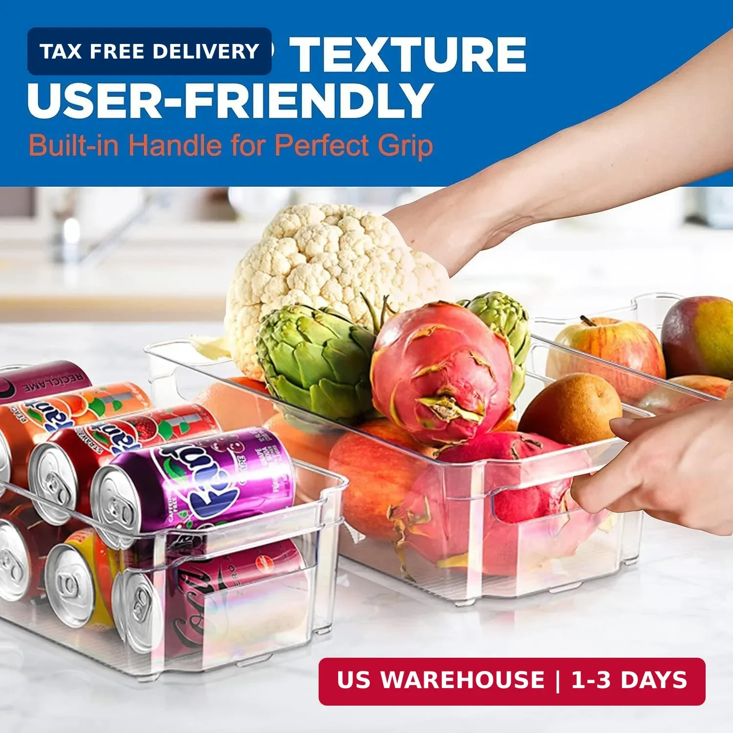 NutriChef Refrigerator Organizer Bins 6-Piece – Plastic Storage Bins with Egg Ho