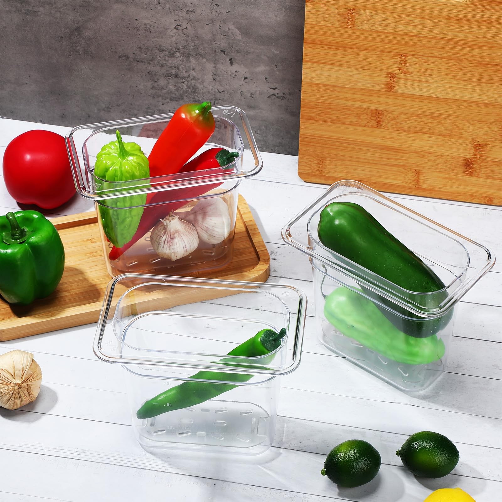 Sunnyray 6 Set 1/9 Size Polycarbonate Food Pans with Lids and Drain Shelf Dee…