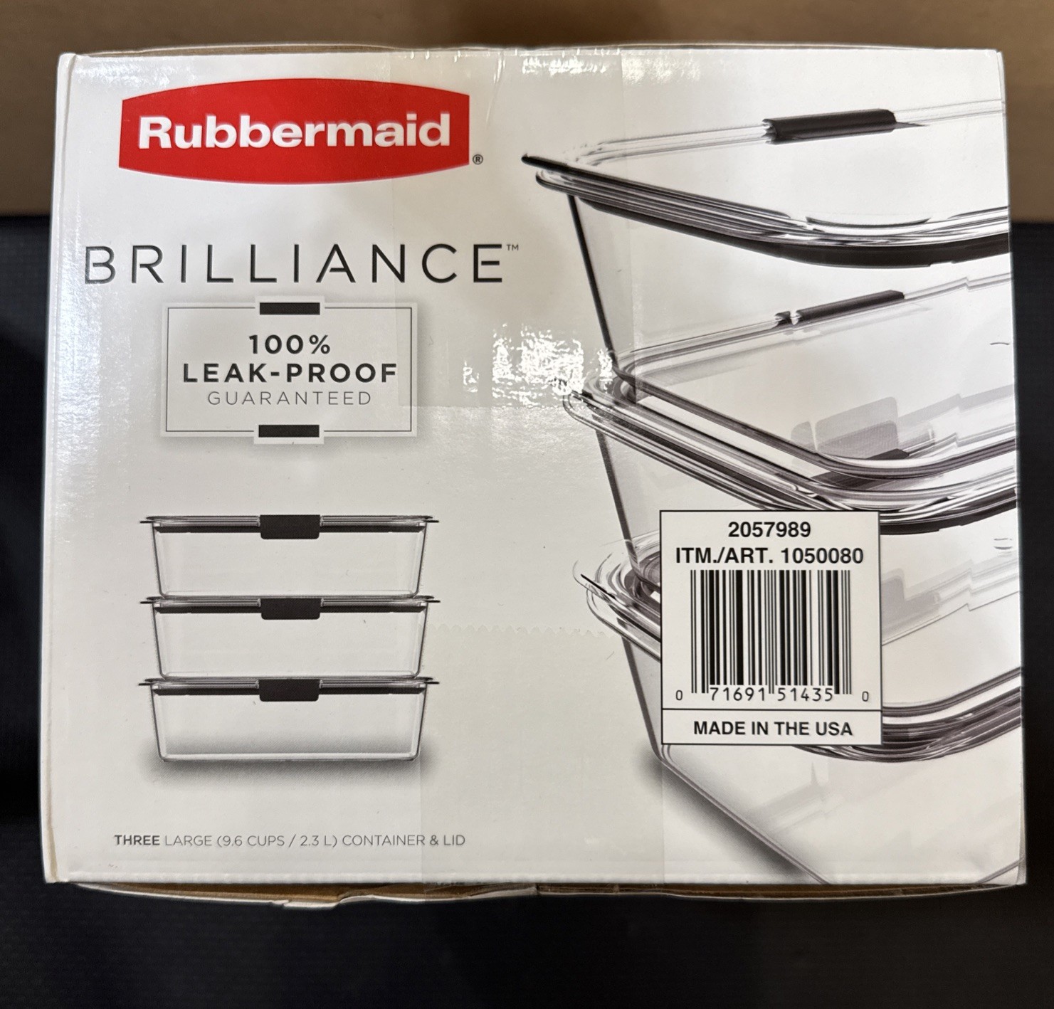 Rubbermaid Brilliance 3 Pack 9.6 Cup Clear Food Storage Containers Leak-Proof
