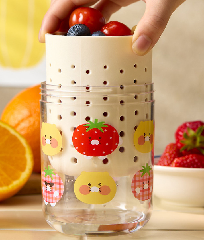 Kakao Friends Choon Dorak Fruit Pot Cup 360ml With Spoon & Fork Set Portable