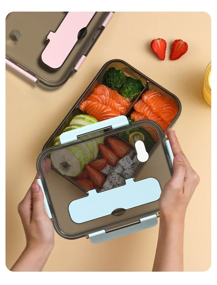 1 Pc 1500ml Compartment Bento Lunch Box with Fork Spoon Kids Office Microwave